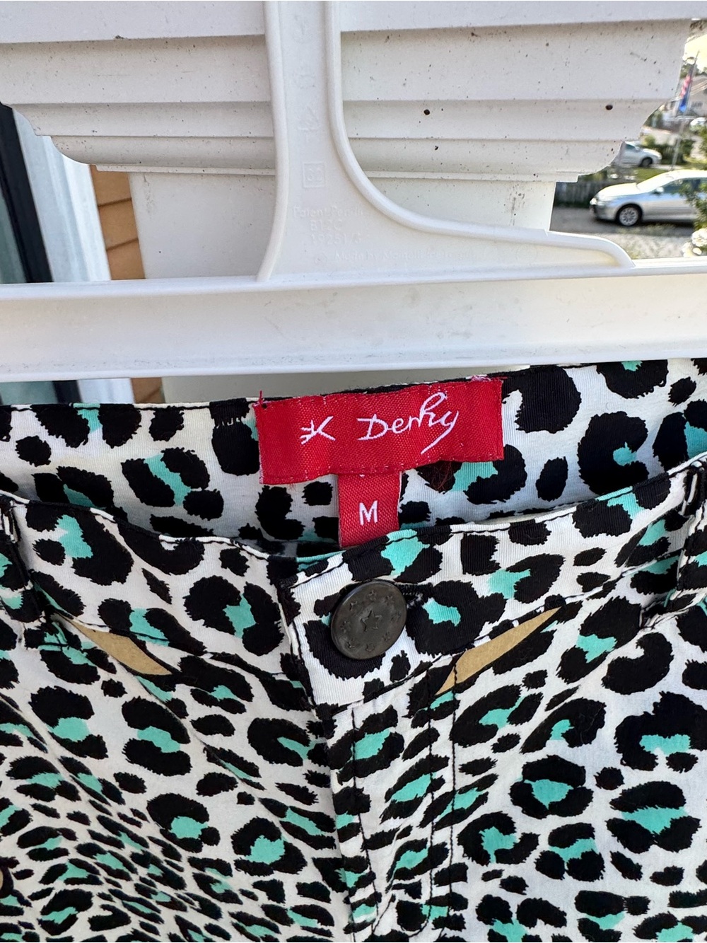 Derhy Women's Boot Cut Pants in Teal and Black Leopard Print